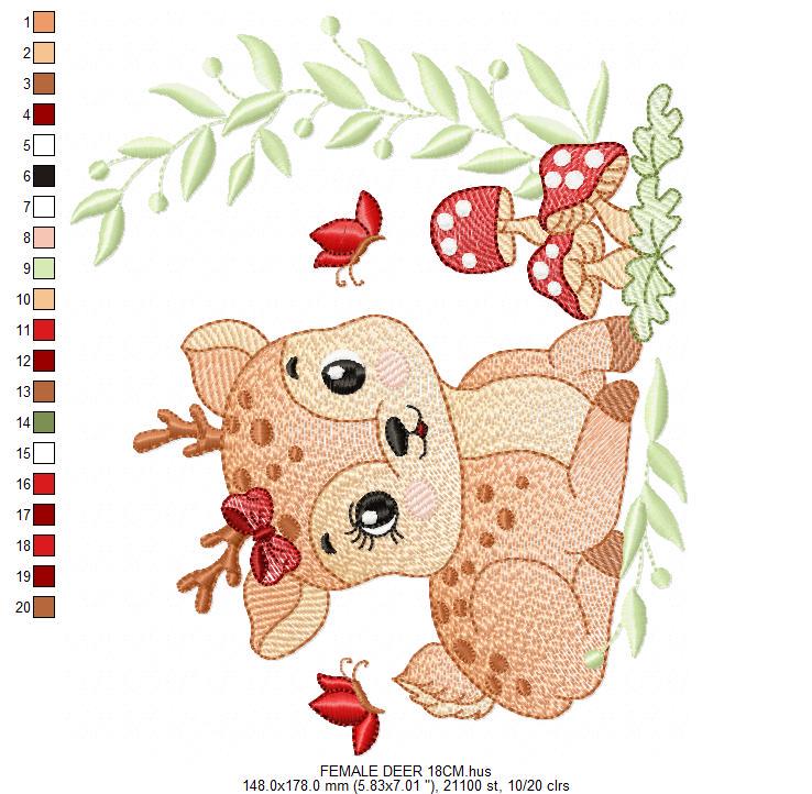 Deer with bow embroidery design - Forest Animal embroidery designs machine embroidery pattern - Deer with mushrooms - Instant download pes