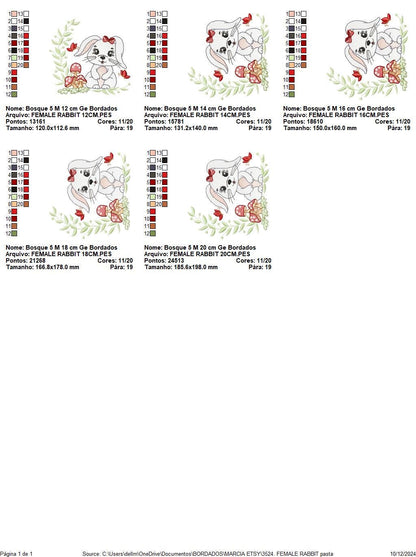 Female Bunny embroidery design - Rabbit with lace and laurel frame machine embroidery pattern - Woodland animal girl - Instant download pes