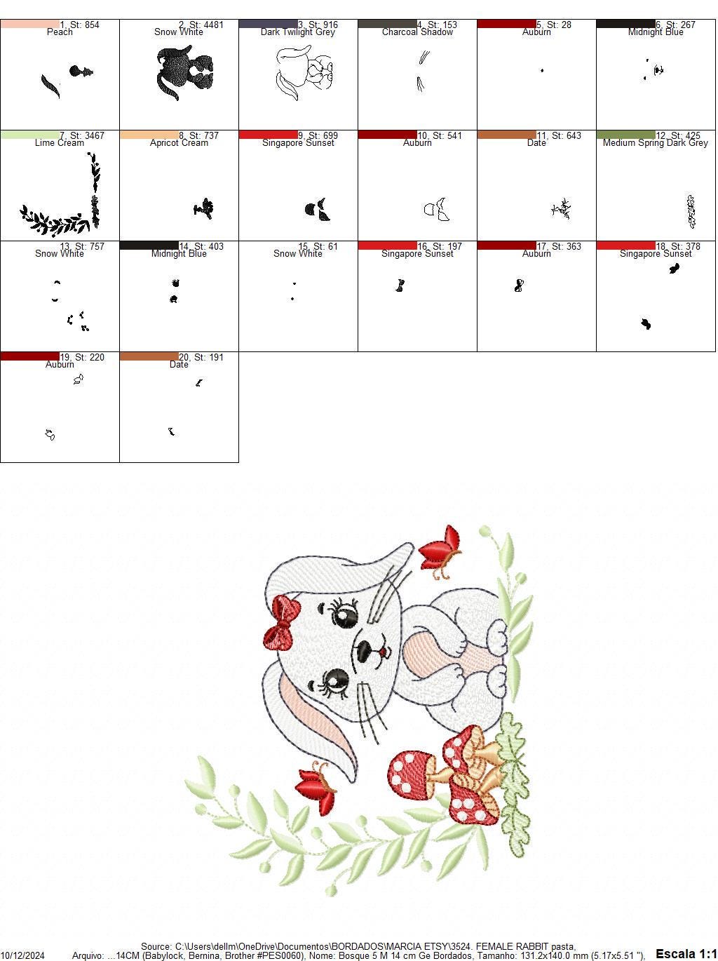 Female Bunny embroidery design - Rabbit with lace and laurel frame machine embroidery pattern - Woodland animal girl - Instant download pes