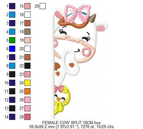 Peek a boo Cow split embroidery design - Farm Animal with chick machine embroidery pattern - Female Cow applique design - Instant download