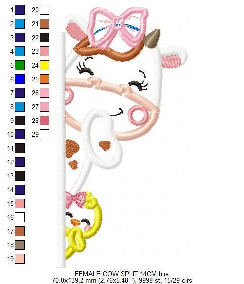 Peek a boo Cow split embroidery design - Farm Animal with chick machine embroidery pattern - Female Cow applique design - Instant download
