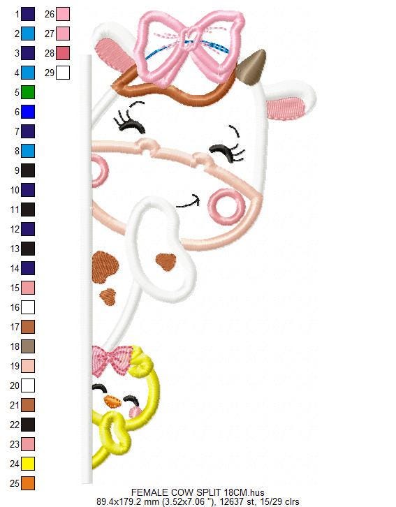 Peek a boo Cow split embroidery design - Farm Animal with chick machine embroidery pattern - Female Cow applique design - Instant download