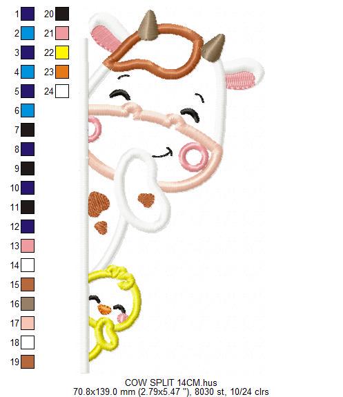 Peek a boo Cow split embroidery design - Farm Ranch Animal machine embroidery pattern - Cow with chick applique design - Instant download