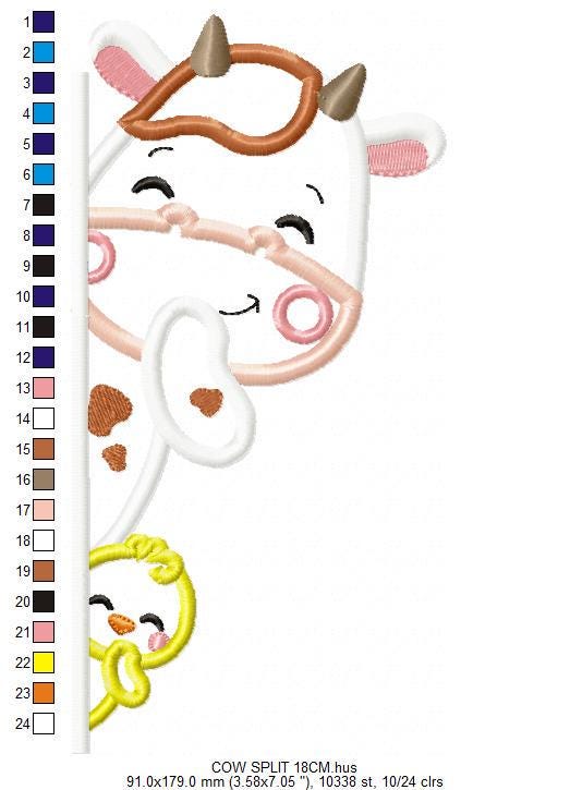 Peek a boo Cow split embroidery design - Farm Ranch Animal machine embroidery pattern - Cow with chick applique design - Instant download