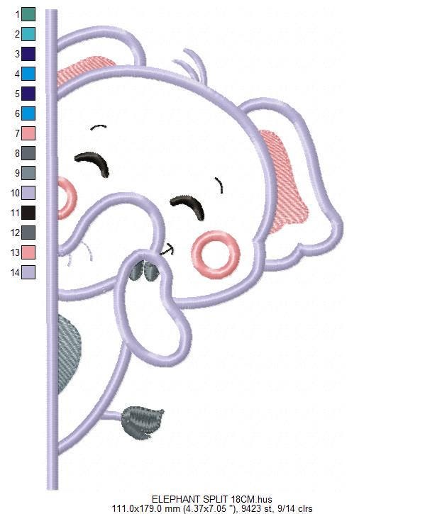 Peek a boo Elephant split embroidery designs - Safari Animal machine embroidery pattern - Baby boy file Elephant applique - Instant download