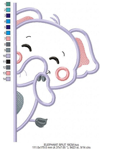 Peek a boo Elephant split embroidery designs - Safari Animal machine embroidery pattern - Baby boy file Elephant applique - Instant download
