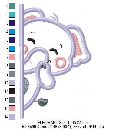 Peek a boo Elephant split embroidery designs - Safari Animal machine embroidery pattern - Baby boy file Elephant applique - Instant download