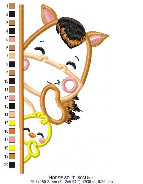 Peek a boo Horse slit embroidery design - Horse machine embroidery pattern - Horse with little chick applique design - Instant download pes