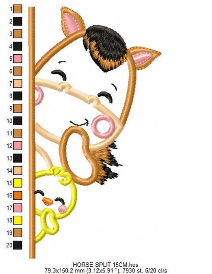 Peek a boo Horse slit embroidery design - Horse machine embroidery pattern - Horse with little chick applique design - Instant download pes