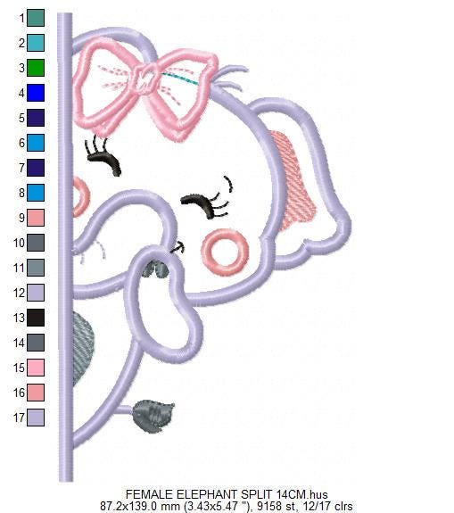 Peek a boo Female Elephant split embroidery designs - Safari Wild Animal machine embroidery pattern - Elephant applique - Instant download