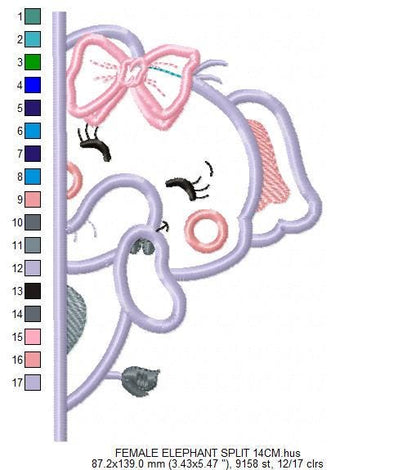 Peek a boo Female Elephant split embroidery designs - Safari Wild Animal machine embroidery pattern - Elephant applique - Instant download
