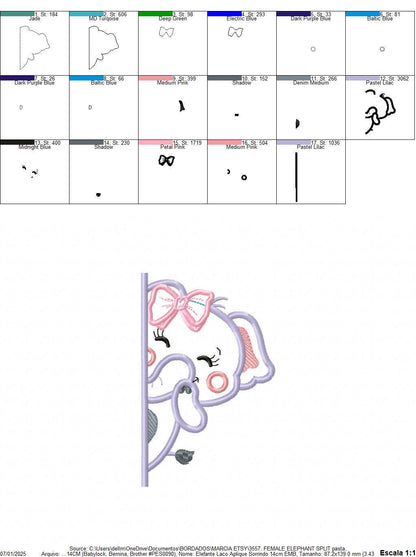 Peek a boo Female Elephant split embroidery designs - Safari Wild Animal machine embroidery pattern - Elephant applique - Instant download