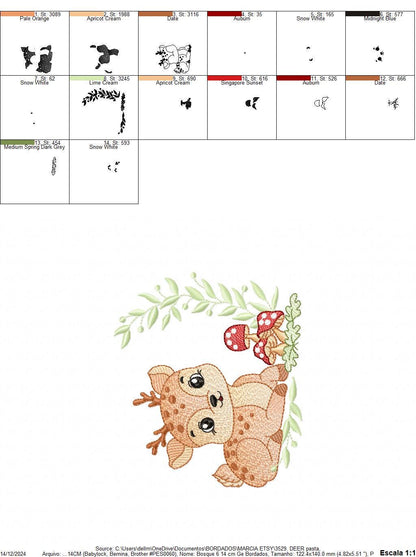 Deer with mushrooms embroidery design - Stag Fawn Forest Animal with laurel frame machine embroidery pattern - Instant download pes jef dst