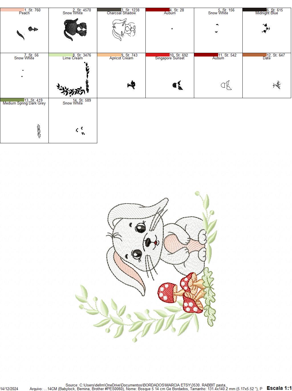 Male Bunny embroidery design - Rabbit with mushrooms with laurel frame machine embroidery pattern - Woodland animal file - instant download