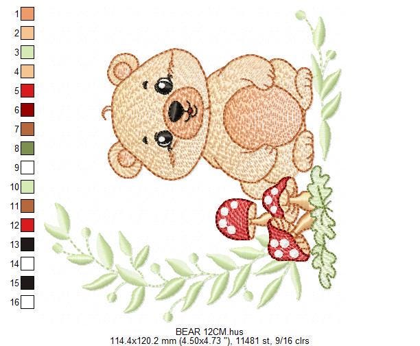 Female Brown Bear embroidery designs - Woodland Wild Animal machine embroidery pattern - Bear with mushrooms file - Instant download pes jef