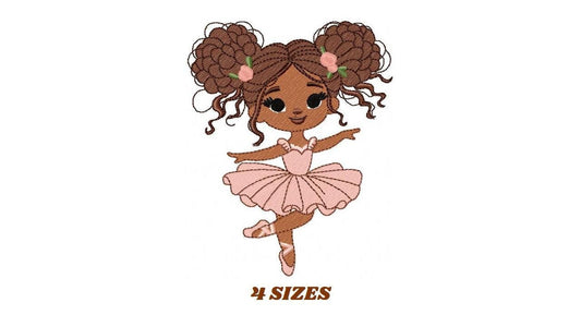 Ballerina embroidery designs - Ballet dancer with curly black hair machine embroidery pattern - Long Curly hair Girl - instant download pes