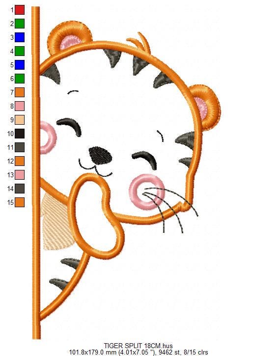 Peek a boo Tiger split embroidery design - Forest wild animal machine embroidery pattern - Tiger applique file - Instant download pes jef