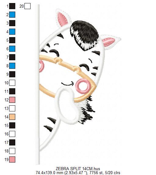 Peek a boo Zebra split embroidery designs - Safari wild Animal machine embroidery pattern - Male Zebra applique - Instant download pes jef