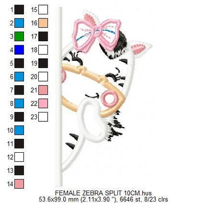 Peek-a-boo Zebra split embroidery designs - Safari female animal with lace machine embroidery pattern - Zebra applique - Instant download