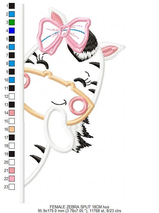 Peek-a-boo Zebra split embroidery designs - Safari female animal with lace machine embroidery pattern - Zebra applique - Instant download