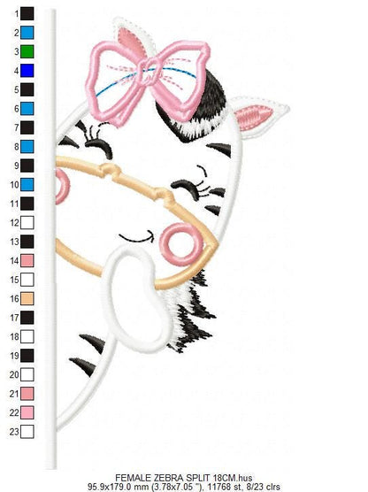 Peek-a-boo Zebra split embroidery designs - Safari female animal with lace machine embroidery pattern - Zebra applique - Instant download