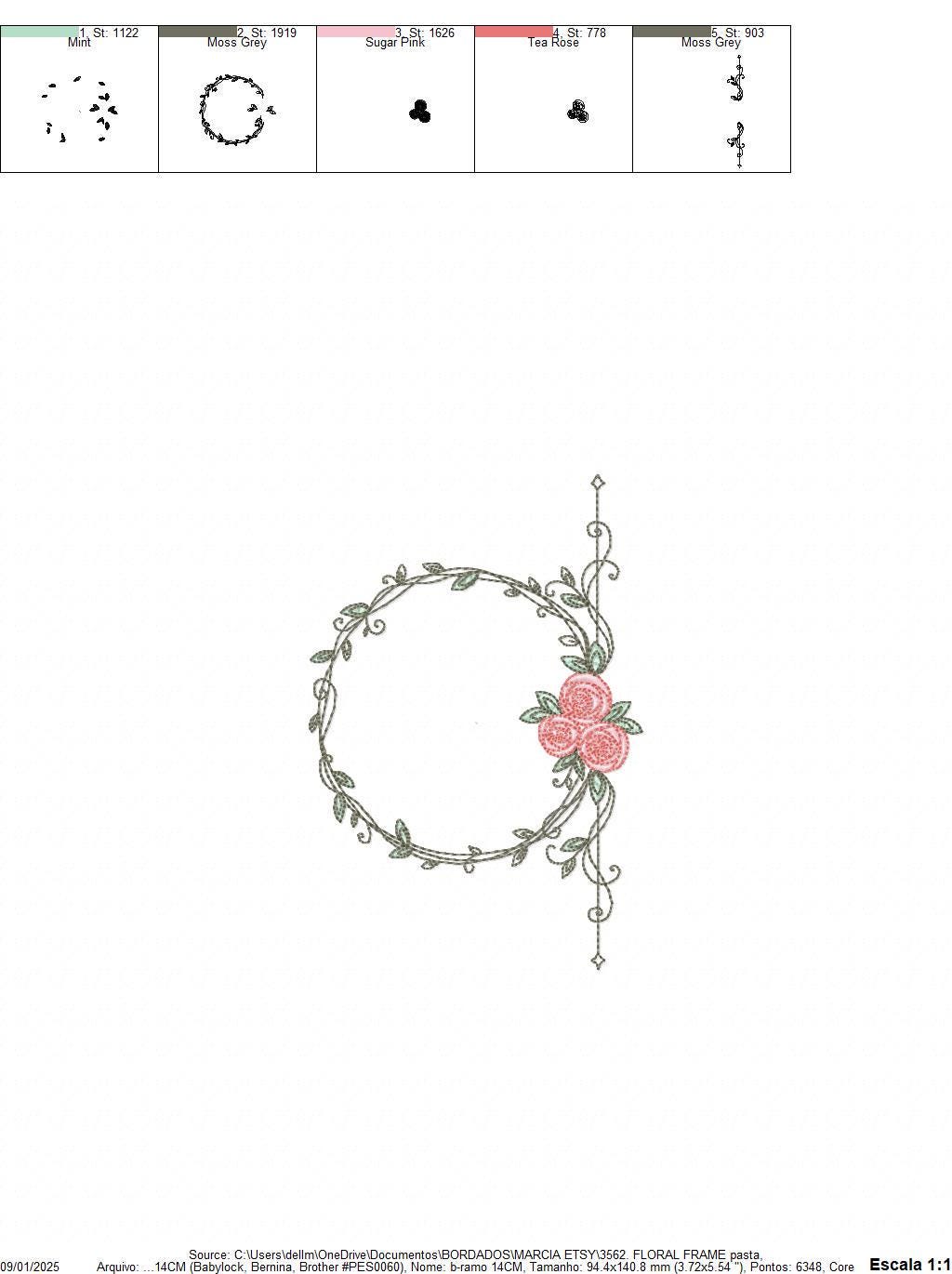 Monogram Frame with roses embroidery designs - Flower laurel wreath machine embroidery pattern - Kitchen tea towel file - Instant download