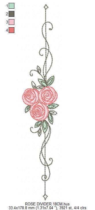 Rose Divider embroidery designs - Roses for kitchen tea towel machine embroidery pattern - Entwined roses file - Instant download pes jef