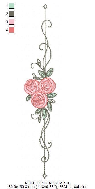 Rose Divider embroidery designs - Roses for kitchen tea towel machine embroidery pattern - Entwined roses file - Instant download pes jef