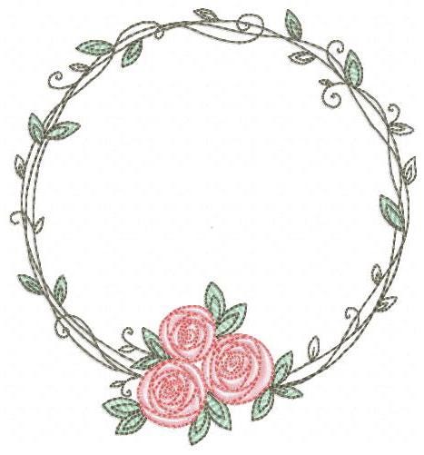 Monogram Frame with roses embroidery designs - Flower Laurel wreath machine embroidery pattern - Rose baby girl file - Instant download pes