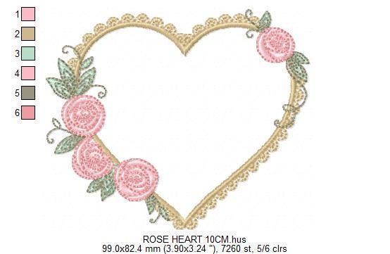 Heart with roses embroidery designs - Monogram Flower frame machine embroidery pattern - Monogram Frame file - pes Instant download pes jef
