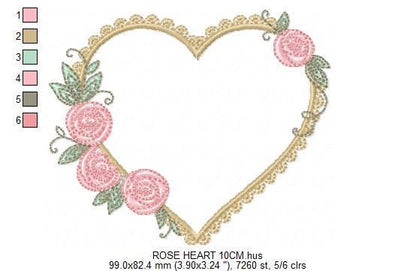 Heart with roses embroidery designs - Monogram Flower frame machine embroidery pattern - Monogram Frame file - pes Instant download pes jef