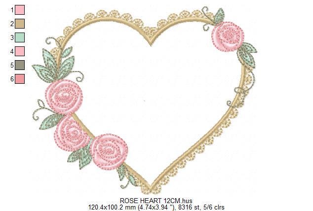 Heart with roses embroidery designs - Monogram Flower frame machine embroidery pattern - Monogram Frame file - pes Instant download pes jef