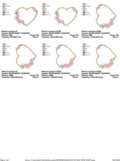 Heart with roses embroidery designs - Monogram Flower frame machine embroidery pattern - Monogram Frame file - pes Instant download pes jef