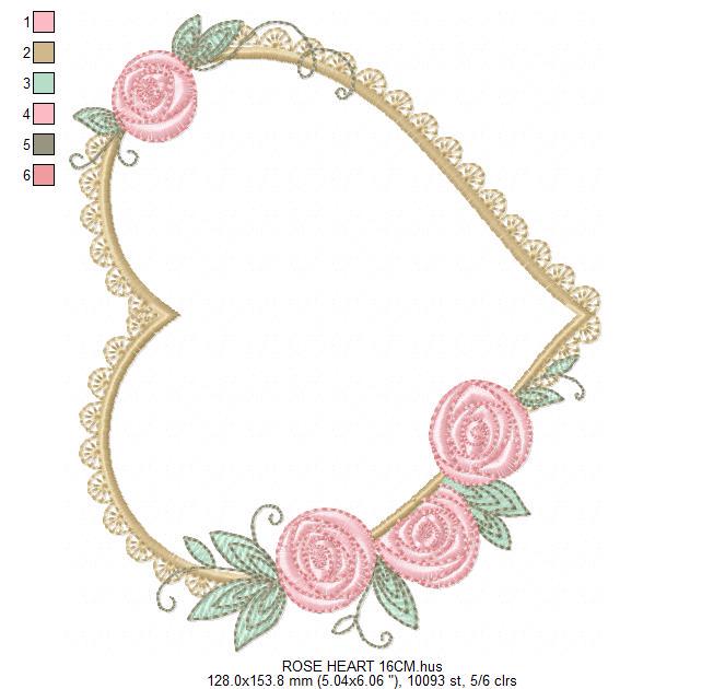 Heart with roses embroidery designs - Monogram Flower frame machine embroidery pattern - Monogram Frame file - pes Instant download pes jef