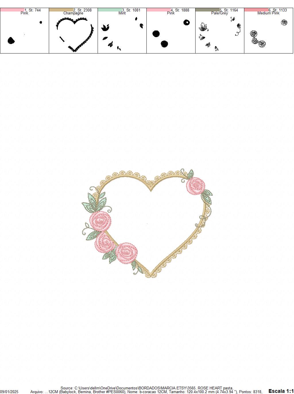 Heart with roses embroidery designs - Monogram Flower frame machine embroidery pattern - Monogram Frame file - pes Instant download pes jef
