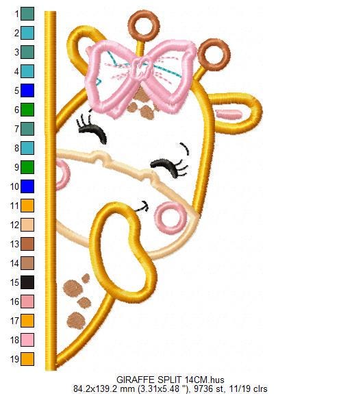 Female Giraffe with lace embroidery design - Peek a boo Safari Animal split machine embroidery pattern - Giraffe applique - instant download