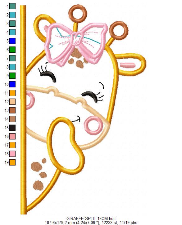 Female Giraffe with lace embroidery design - Peek a boo Safari Animal split machine embroidery pattern - Giraffe applique - instant download