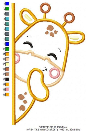 Peek-a-boo Giraffe split embroidery design - Safari Wild Animal machine embroidery pattern - Giraffe applique file - Instant download pes