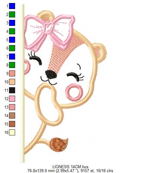 Peek a boo Lioness with lace embroidery designs - Safari wild animal split machine embroidery pattern - Lioness applique - Instant download