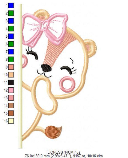 Peek a boo Lioness with lace embroidery designs - Safari wild animal split machine embroidery pattern - Lioness applique - Instant download