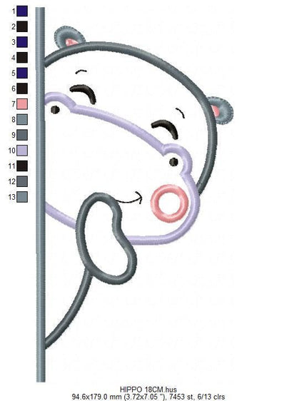 Peek a boo Hippo split embroidery designs - Wild Safari animal machine embroidery pattern - Hippo applique pattern - Instant download pes