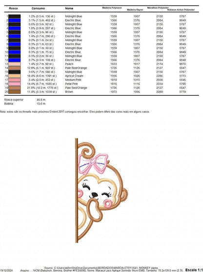 Female Monkey with lace embroidery designs - Peek a boo safari animal split machine embroidery pattern - Monkey applique - Instant download