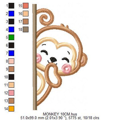 Peek a boo Monkey split embroidery design - Safari wild animal machine embroidery pattern - Baby Boy Monkey applique - Instant download pes