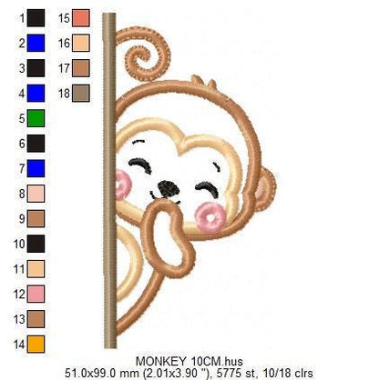 Peek a boo Monkey split embroidery design - Safari wild animal machine embroidery pattern - Baby Boy Monkey applique - Instant download pes