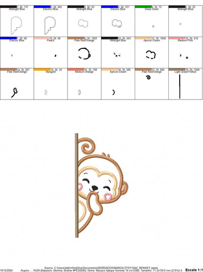Peek a boo Monkey split embroidery design - Safari wild animal machine embroidery pattern - Baby Boy Monkey applique - Instant download pes