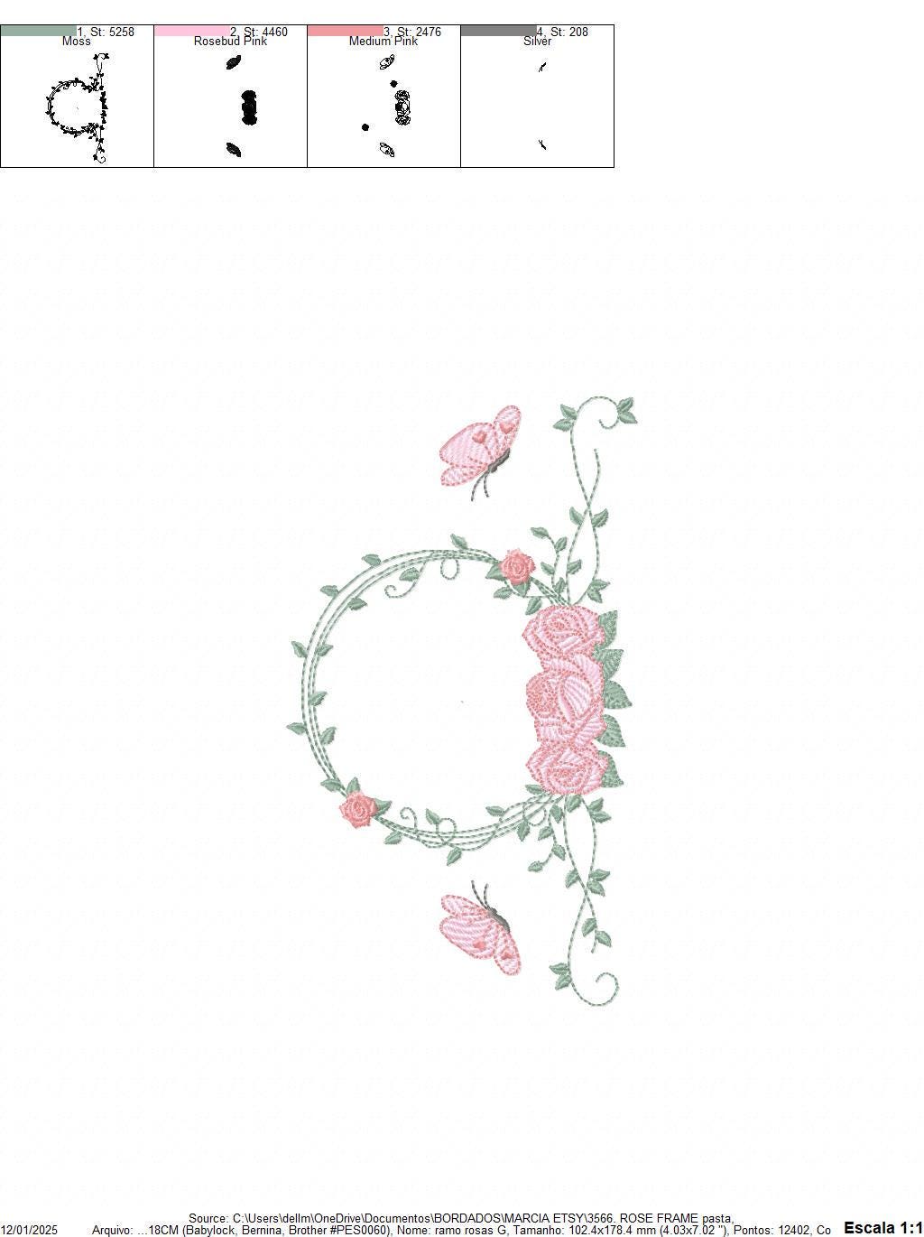 Monogram Frame with roses and butterflies embroidery designs - Flower Laurel Wreath machine embroidery pattern - Instant download pes jef