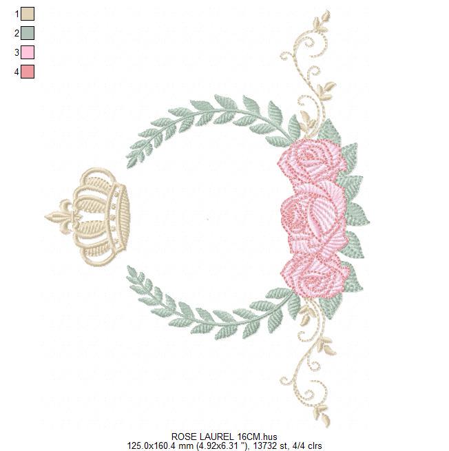 Roses laurel with Crown embroidery designs - Flower Wreath machine embroidery pattern - Newborn monogram file - Instant download pes jef dst