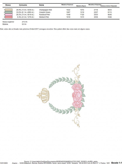 Roses laurel with Crown embroidery designs - Flower Wreath machine embroidery pattern - Newborn monogram file - Instant download pes jef dst