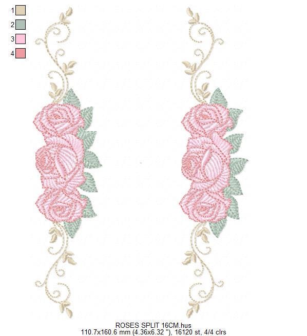 Roses split embroidery designs - Flowers for kitchen tea towel machine embroidery pattern - Entwined roses file - Instant download pes jef