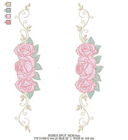 Roses split embroidery designs - Flowers for kitchen tea towel machine embroidery pattern - Entwined roses file - Instant download pes jef